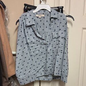 LOFT Gray and Blue Patterned Shirt